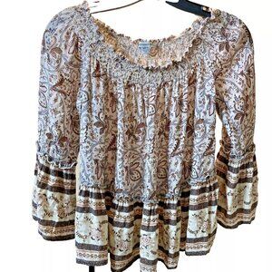 AEO American Eagle Off Shoulder Top Beige Boho Size Medium